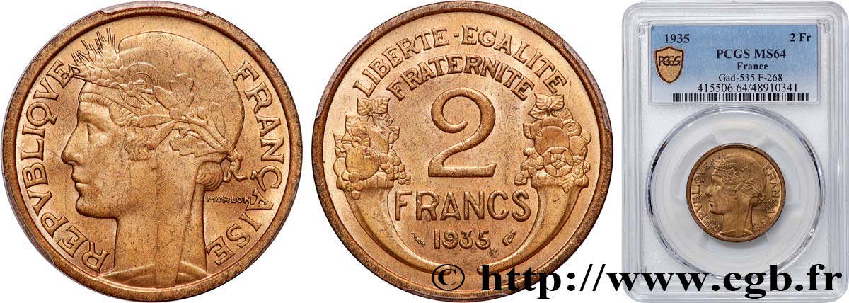 2 francs Morlon 1935  F.268/8 SPL64 PCGS