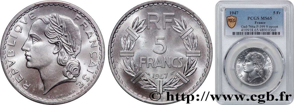 5 francs Lavrillier, aluminium 1947  F.339/9 FDC65 PCGS