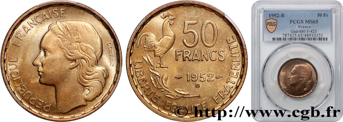 50 francs Guiraud 1952 Beaumont-le-Roger F.425/9 ST65 PCGS