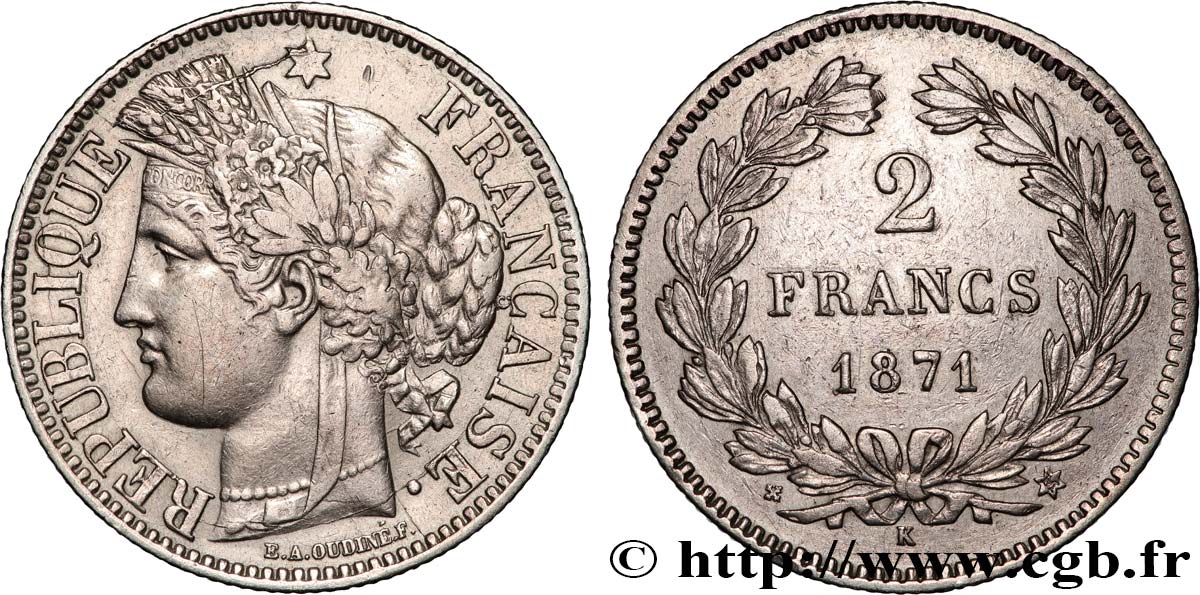 2 francs Cérès, sans légende 1871 Bordeaux F.264/4 SS 