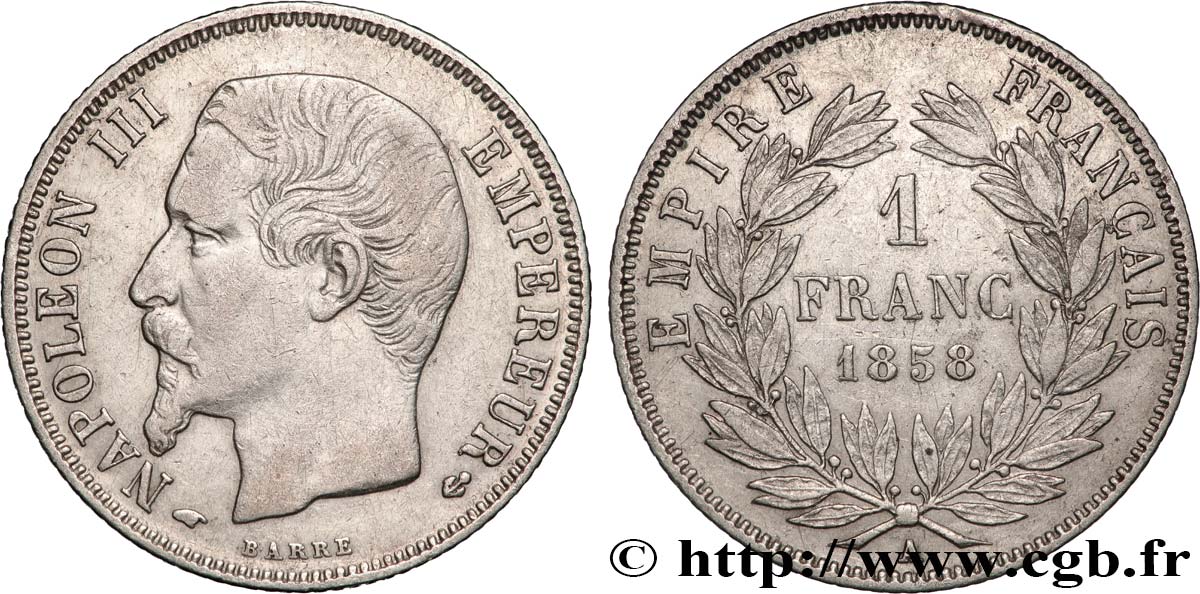 1 franc Napoléon III, tête nue 1858 Paris F.214/11 TTB 