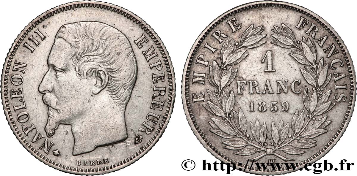 1 franc Napoléon III, tête nue  1859 Strasbourg F.214/13 SS 