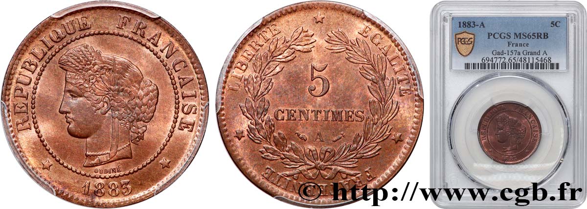 5 centimes Cérès 1883 Paris F.118/24 MS65 PCGS