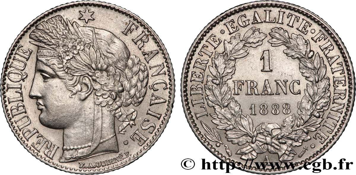 1 franc Cérès, IIIe République 1888 Paris F.216/10 SUP+ 