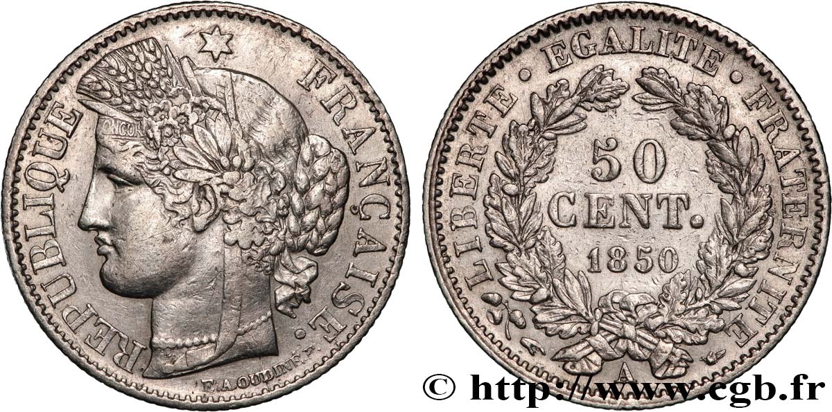 50 centimes Cérès, IIe République 1850 Paris F.184/2 MBC 