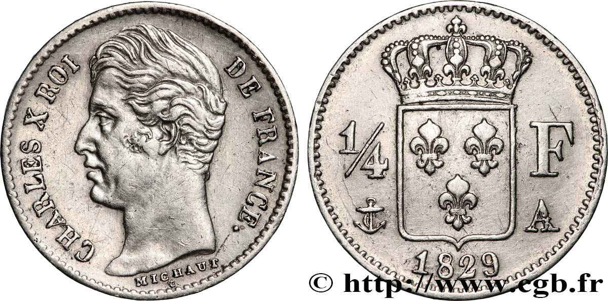 1/4 franc Charles X 1829 Paris F.164/29 AU 