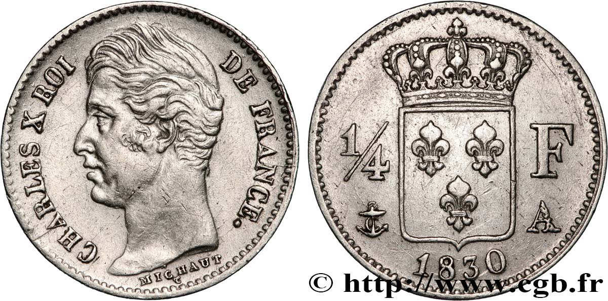 1/4 franc Charles X 1830 Paris F.164/39 TTB 