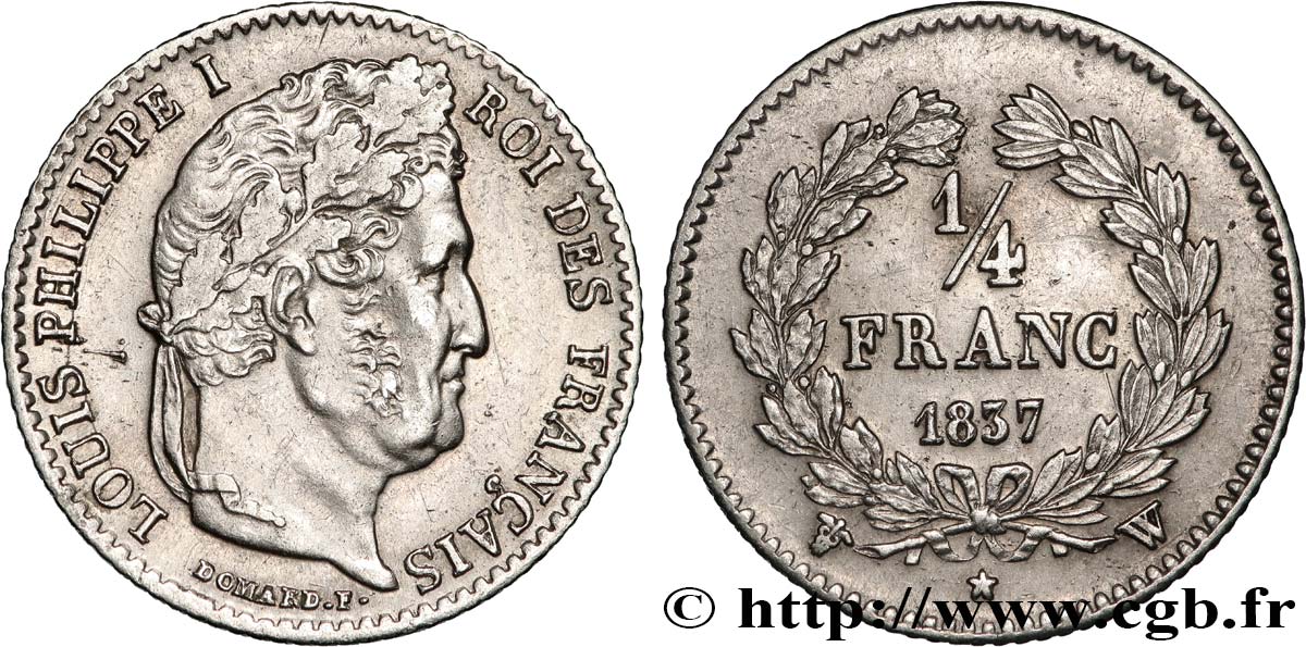 1/4 franc Louis-Philippe 1837 Lille F.166/68 SPL 