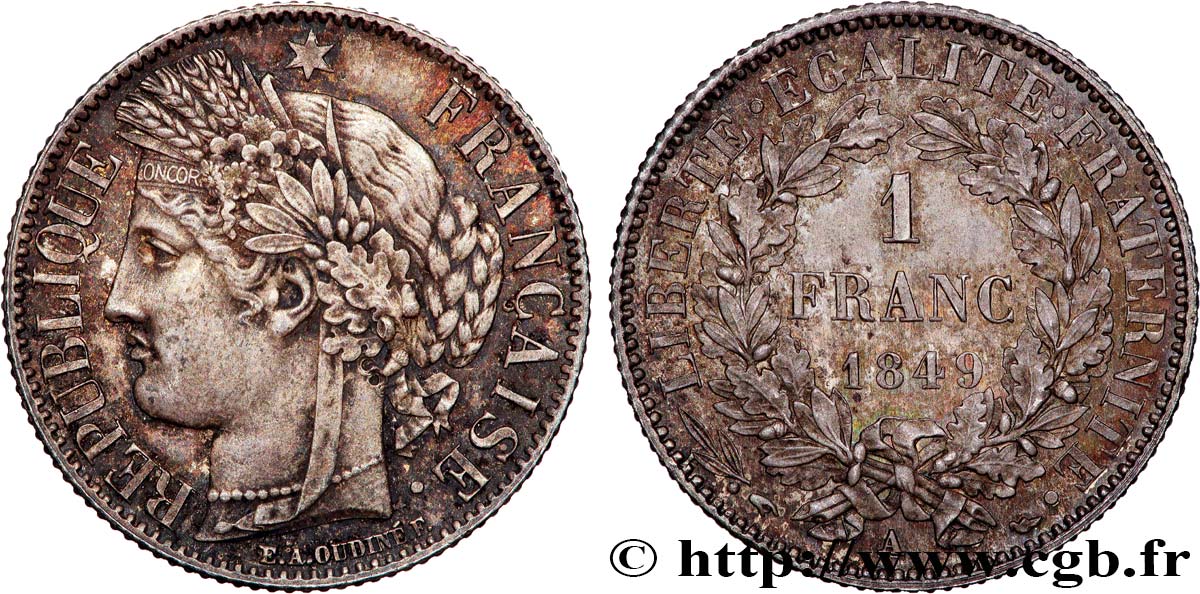 1 franc Cérès, IIe République 1849 Paris F.211/1 SUP+ 