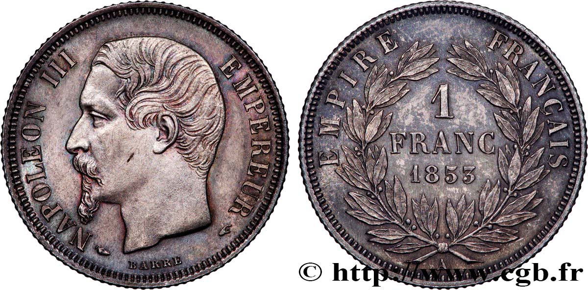 1 franc Napoléon III, tête nue 1853 Paris F.214/1 SPL+ 