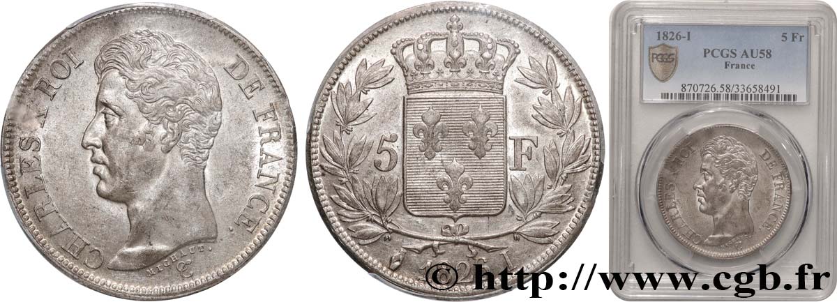 5 francs Charles X, 1er type 1826 Limoges F.310/20 VZ58 PCGS