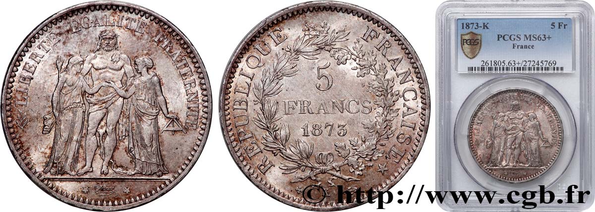 5 francs Hercule 1873 Bordeaux F.334/11 MS63 PCGS