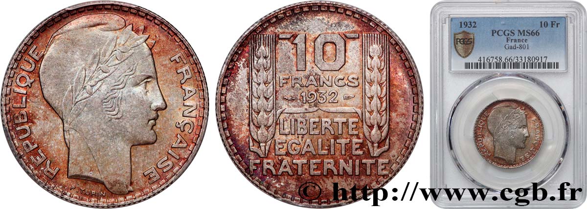 10 francs Turin 1932  F.360/5 FDC66 PCGS