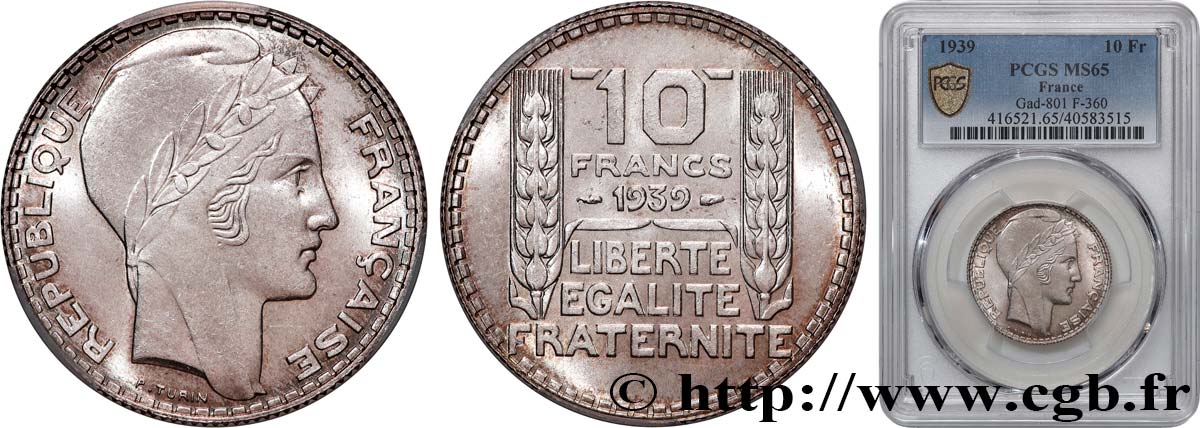 10 francs Turin 1939  F.360/10 ST65 PCGS