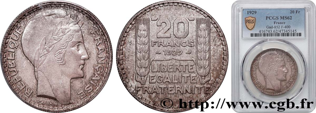 20 francs Turin 1929  F.400/2 SUP62 PCGS