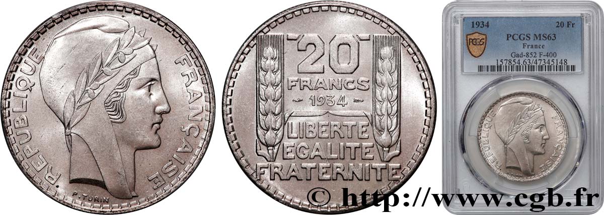 20 francs Turin 1934  F.400/6 fST63 PCGS