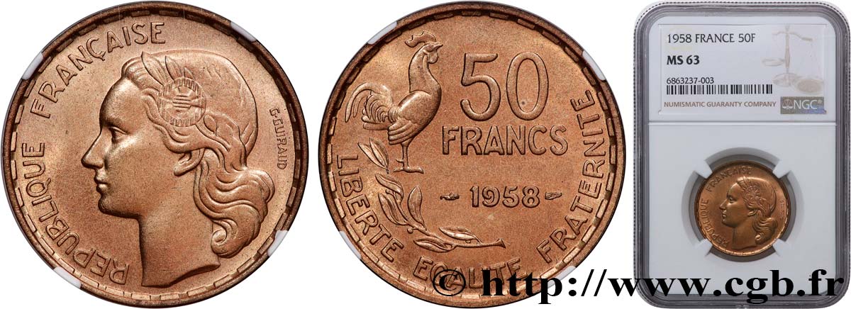 50 Francs Guiraud 1958 Paris F.425/14 SC63 PCGS