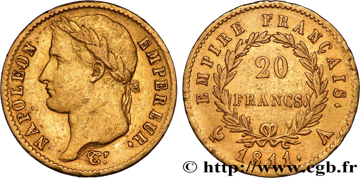 20 francs or Napoléon, tête laurée, Empire français 1811 Paris F.516/16 TTB 