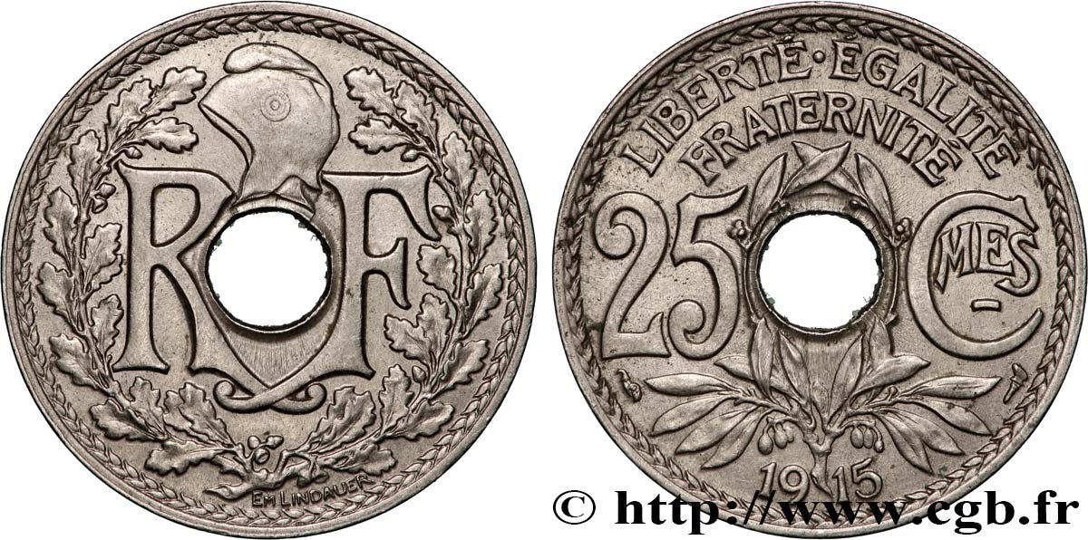 25 centimes Lindauer, Cmes souligné 1915  F.170/3 AU 