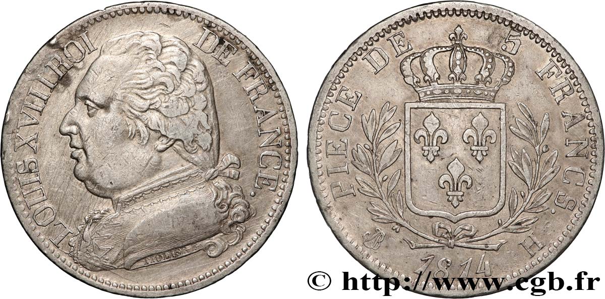 5 francs Louis XVIII, buste habillé 1814 La Rochelle F.308/5 SS 