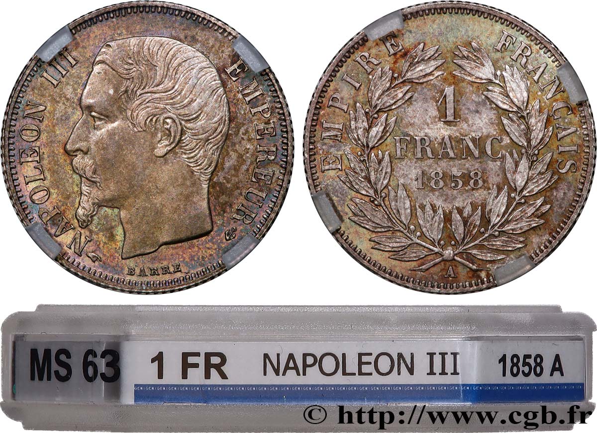 1 franc Napoléon III, tête nue 1858 Paris F.214/11 SPL63 GENI