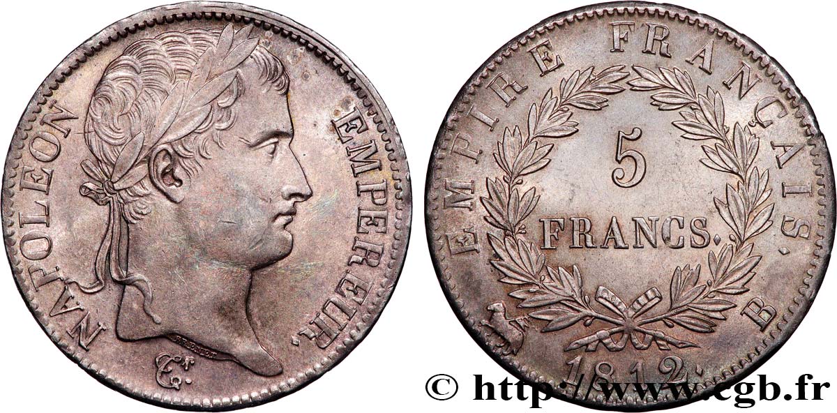 5 francs Napoléon Empereur, Empire français 1812 Rouen F.307/42 EBC 