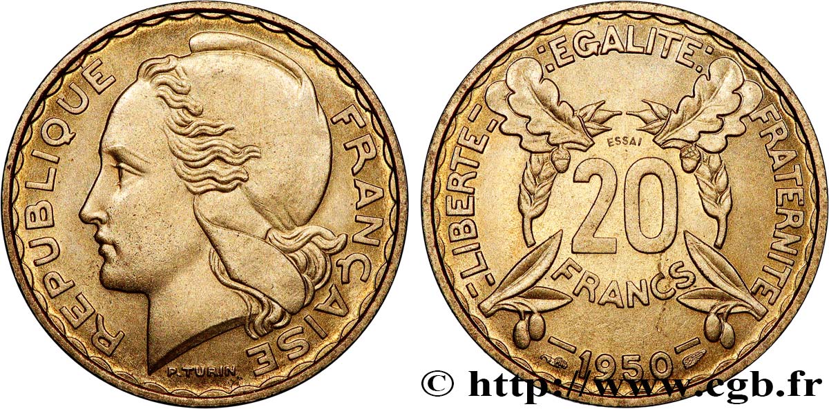 Essai du concours de 20 francs par Turin 1950 Paris GEM.210 2 ST65 