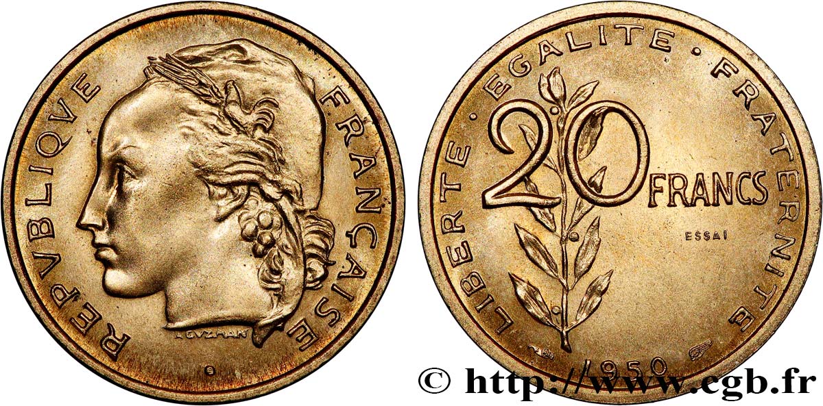 Essai du concours de 20 francs par Guzman 1950 Paris GEM.207 2 MS65 