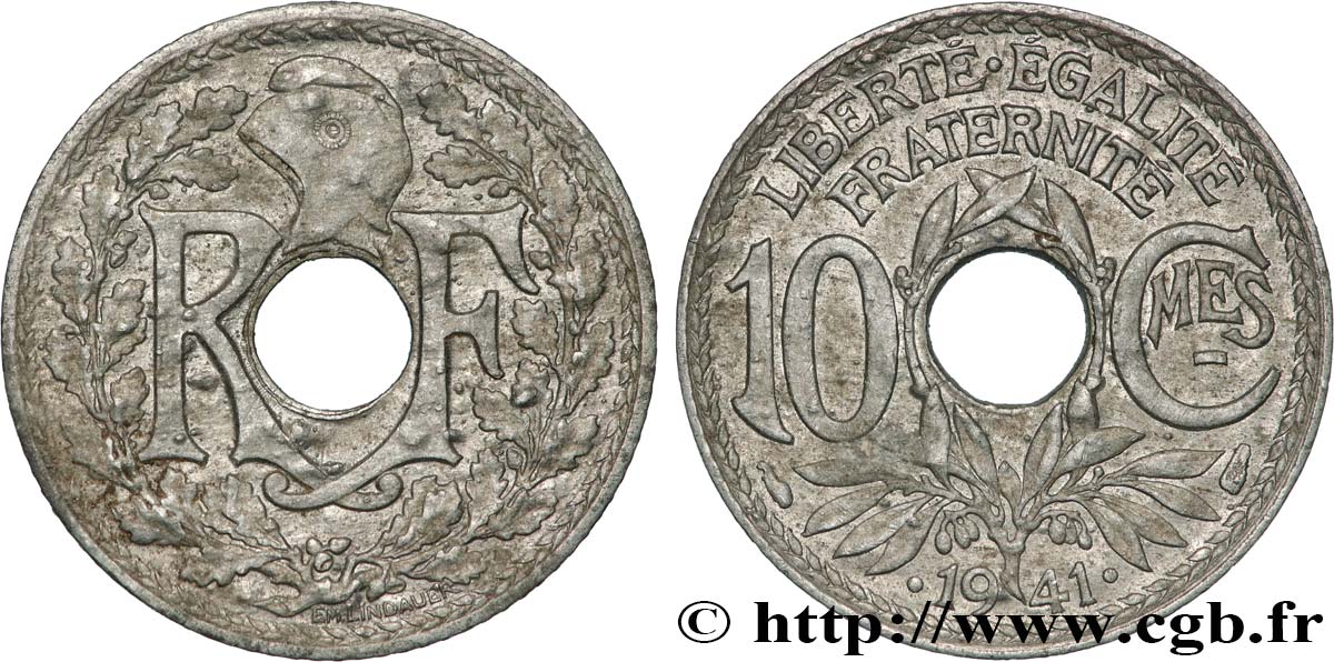 10 centimes Lindauer en zinc, Cmes souligné et millésime avec points 1941  F.140/2 AU 