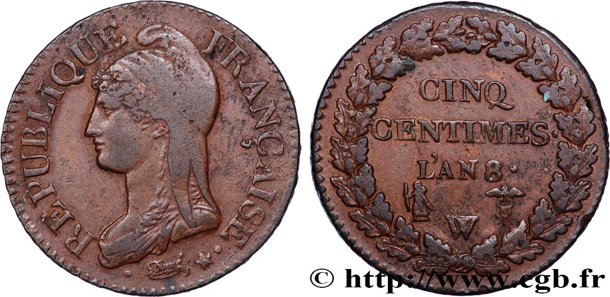 Cinq centimes Dupré, grand module 1800 Lille F.115/134 XF 