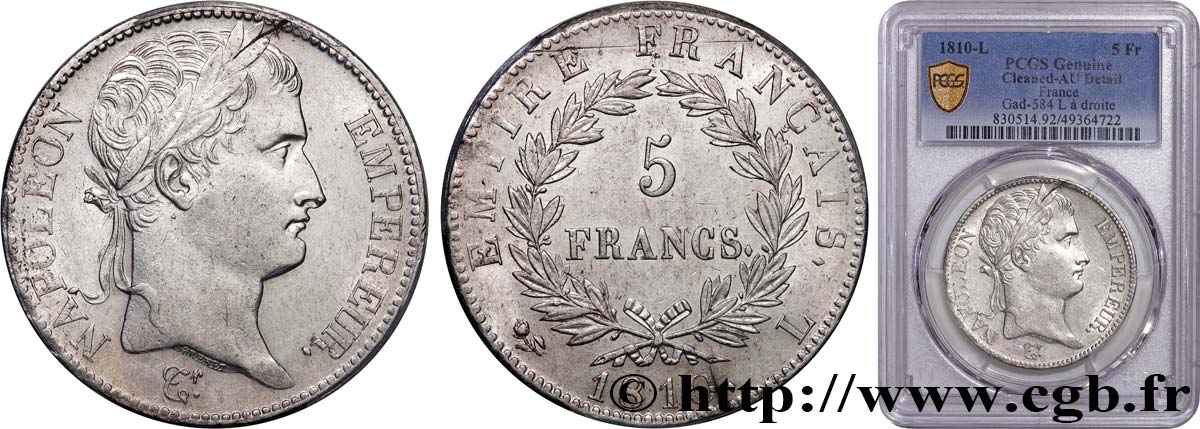 5 francs Napoléon empereur, Empire français 1810 Bayonne F.307/20 MBC+ PCGS