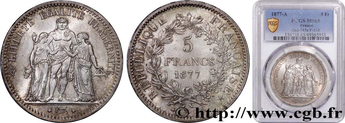 5 francs Hercule 1877 Paris F.334/19 ST65 PCGS