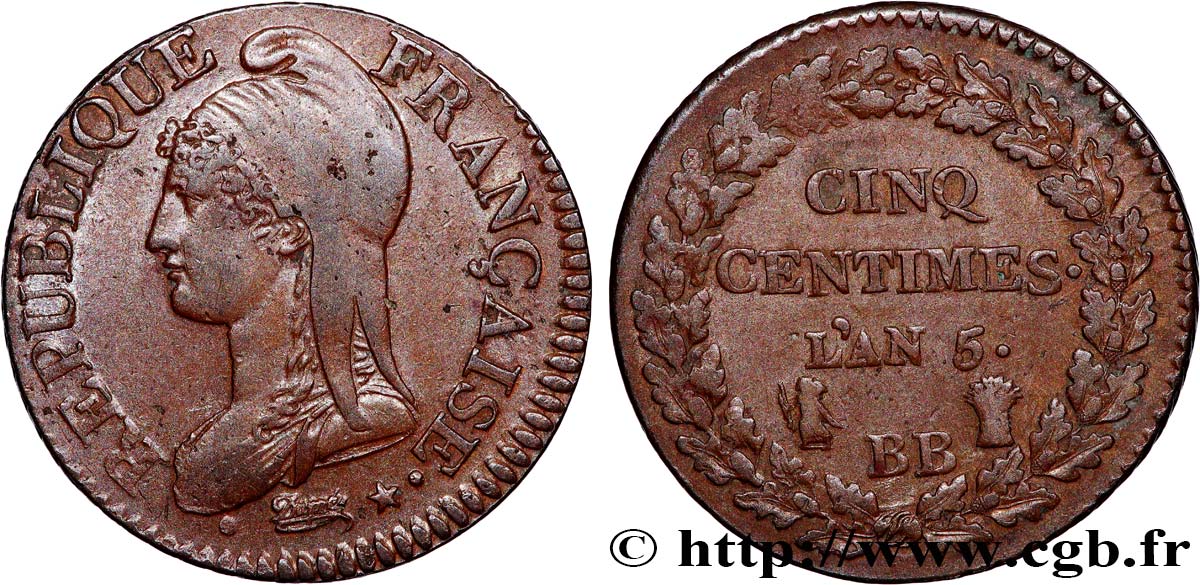 Cinq centimes Dupré, grand module 1797 Strasbourg F.115/20 XF 