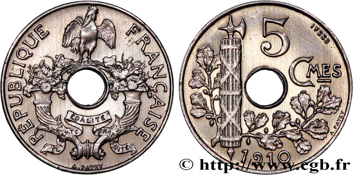 Essai de 5 centimes par Patey 1910  GEM.16 2 SPL+ 