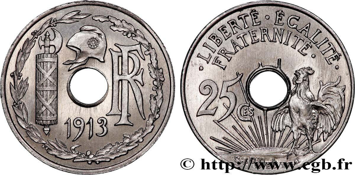 Essai de 25 centimes par Pillet, grand module, premier projet 1913 Paris GEM.73 2 MS 