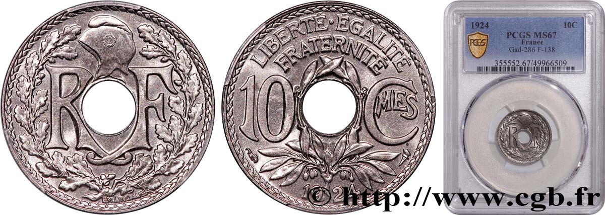 10 centimes Lindauer 1924 Paris F.138/10 MS67 PCGS