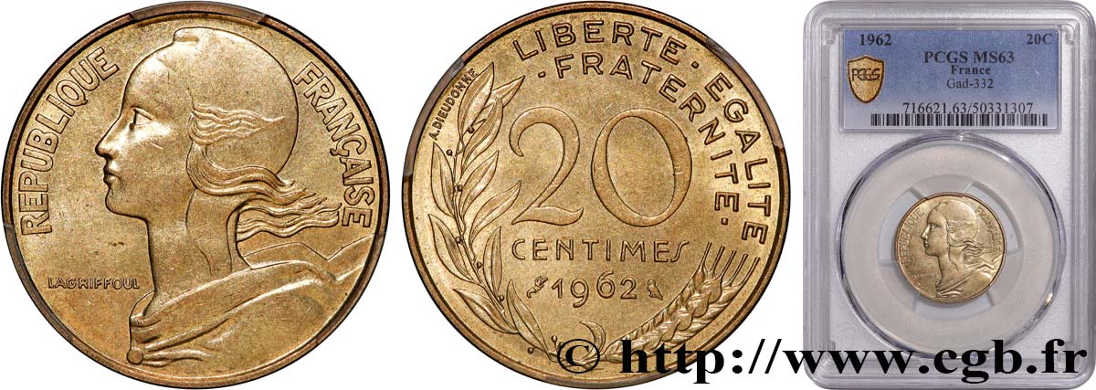 20 centimes Marianne 1962 Paris F.156/2 SPL63 PCGS