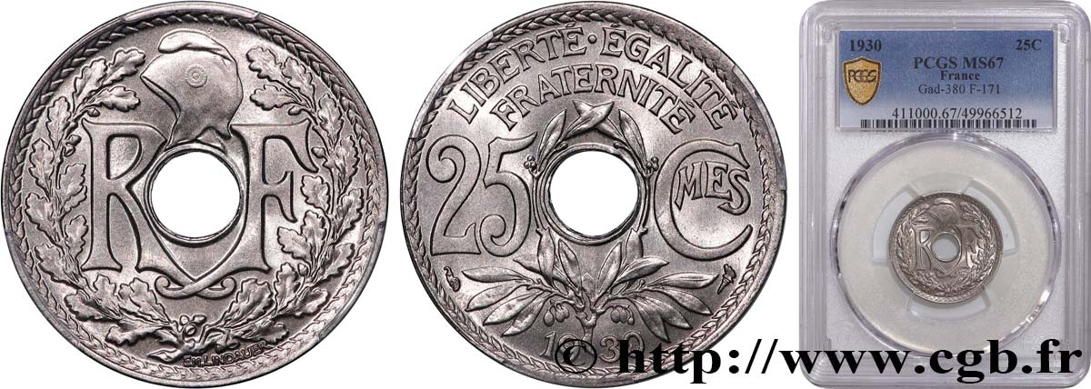 25 centimes Lindauer 1930  F.171/14 ST67 PCGS
