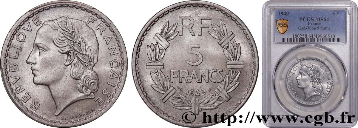 5 francs Lavrillier, aluminium 1949  F.339/17 fST64 PCGS