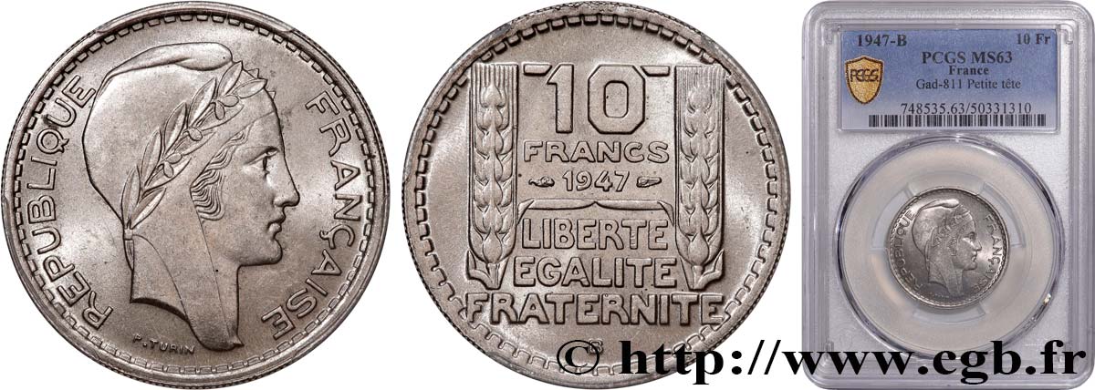 10 francs Turin, petite tête 1947 Beaumont-Le-Roger F.362/2 fST63 PCGS