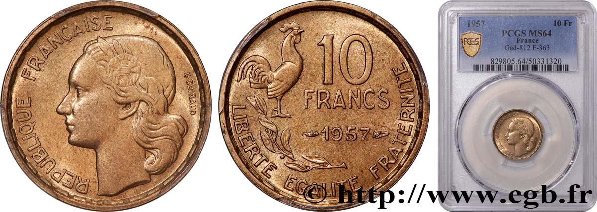 10 francs Guiraud 1957  F.363/13 MS64 PCGS