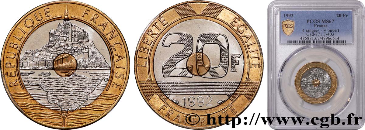 20 francs Mont Saint-Michel 1992 Pessac F.403/5 FDC67 PCGS