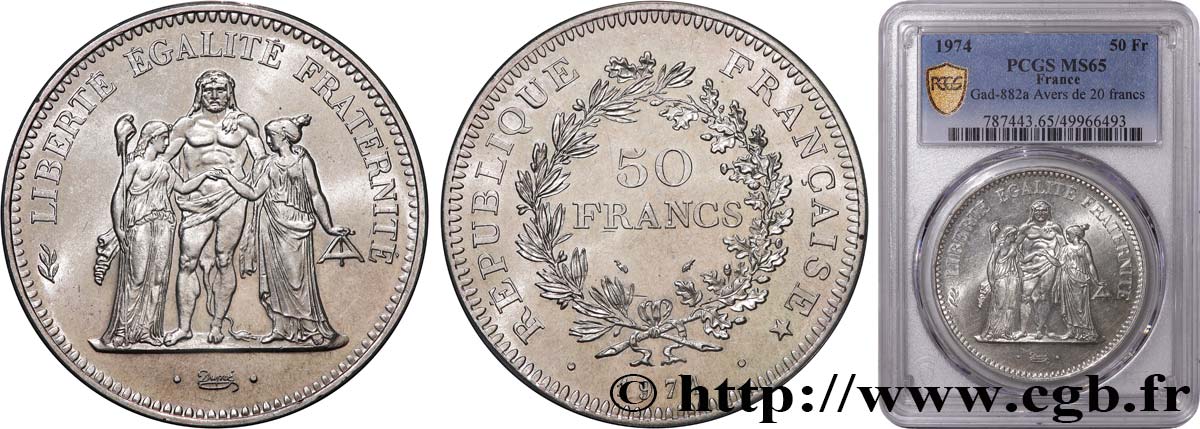 50 francs Hercule, avers de la 20 francs 1974  F.426/1 FDC65 PCGS