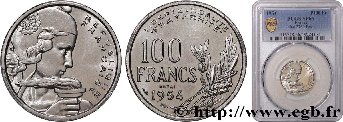 Essai de 100 francs Cochet 1954 Paris F.450/1 ST66 PCGS