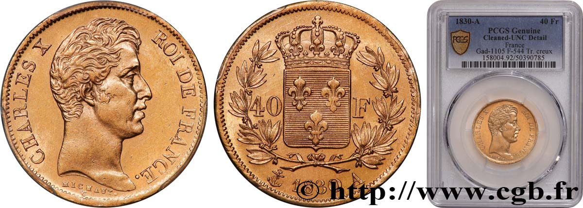 40 francs or Charles X, 2e type 1830 Paris F.544/5 SUP+ PCGS