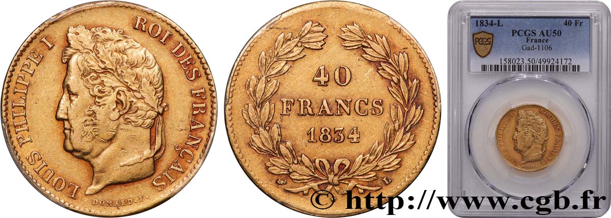 40 francs or Louis-Philippe 1834 Bayonne F.546/7 MBC50 PCGS