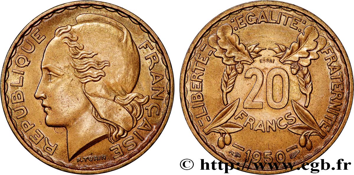 Essai du concours de 20 francs par Turin 1950 Paris GEM.210 2 EBC+ 