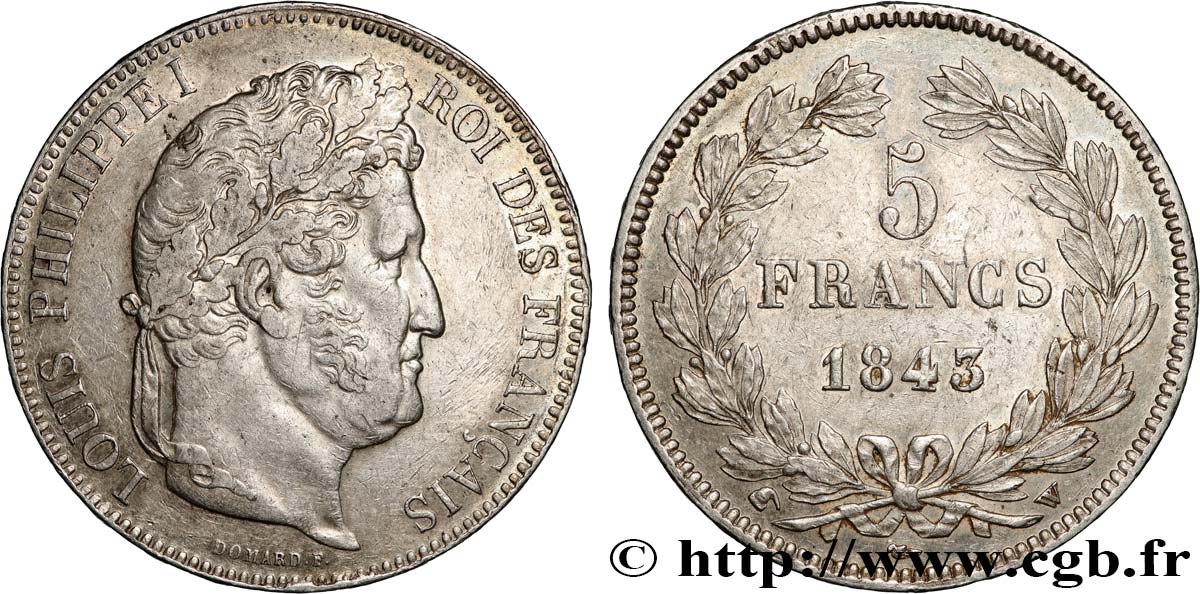 5 francs IIe type Domard 1843 Lille F.324/104 MBC 