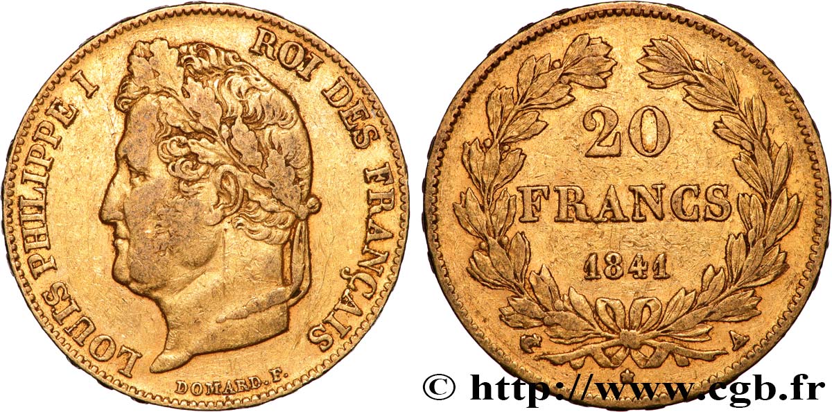20 francs or Louis-Philippe, Domard 1841 Paris F.527/25 VF 