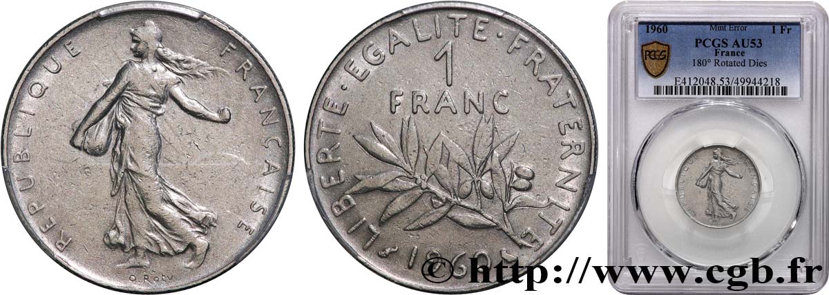 1 franc Semeuse, nickel, frappe médaille 1960 Paris F.226/4 var. MBC53 PCGS